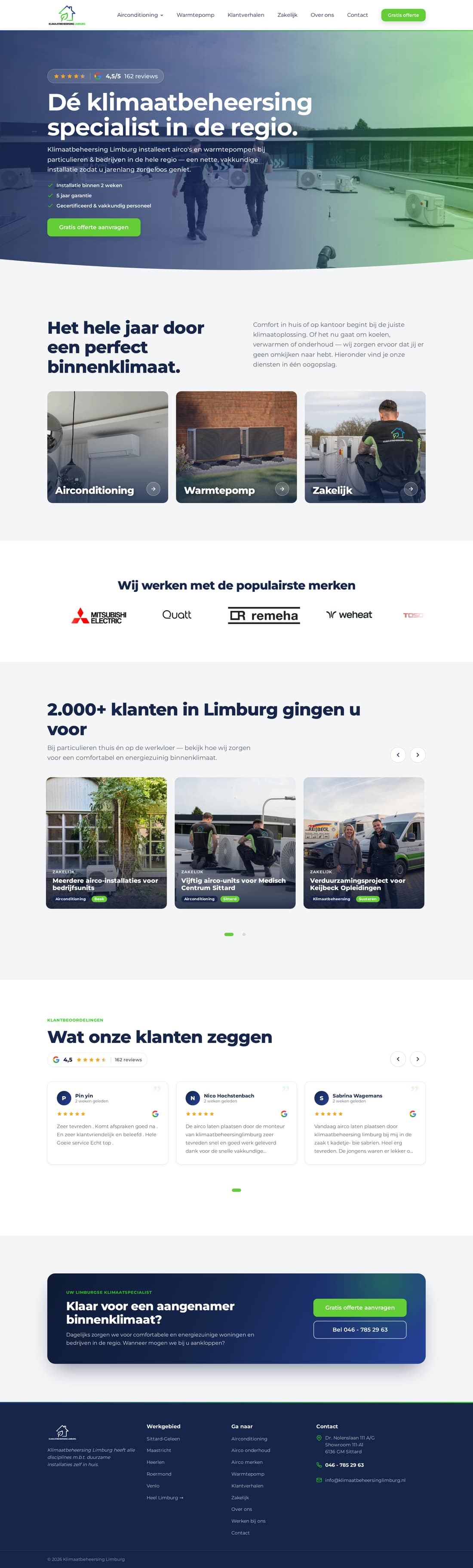 Klimaatbeheersing Limburg — homepage die we voor de klant bouwden