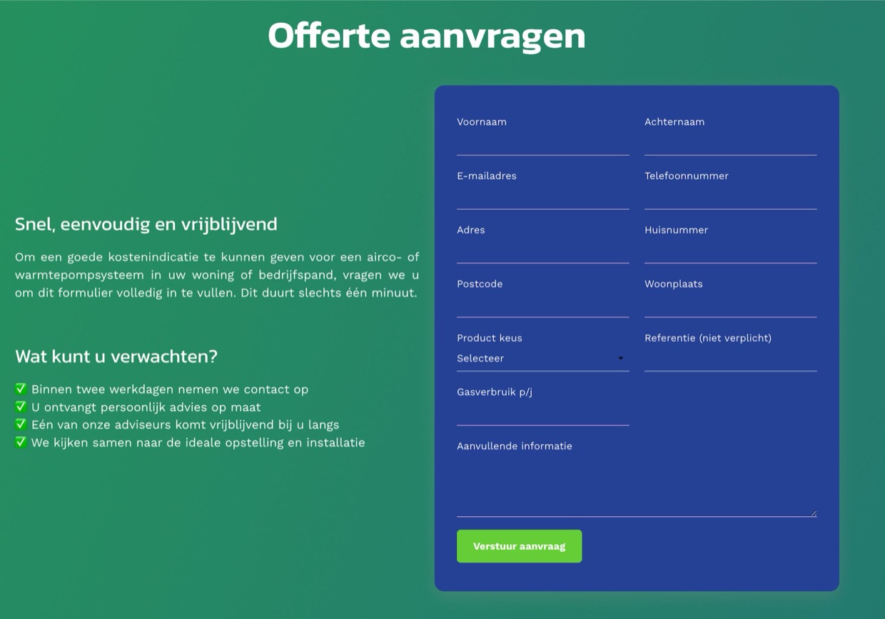 Het oude offerteformulier: één lange lijst met twaalf velden
